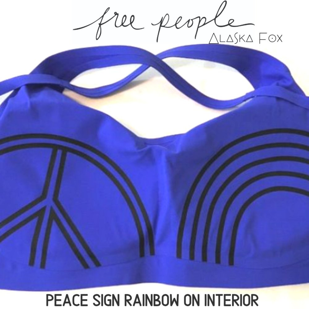 Free People Movement XS Rainbow Peace Sign Electric Blue Adjustable Sports Bra